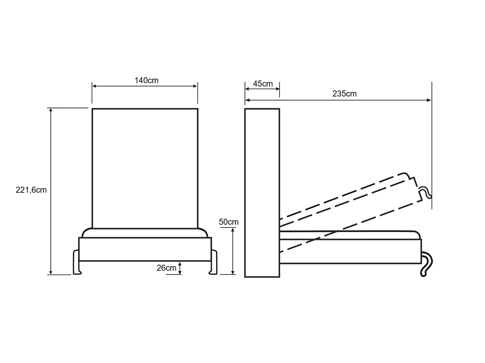 Letto a scomparsa 120x200 Verticale (Profondità standard 45 cm) Cemento / Quercia Sonoma picture 11