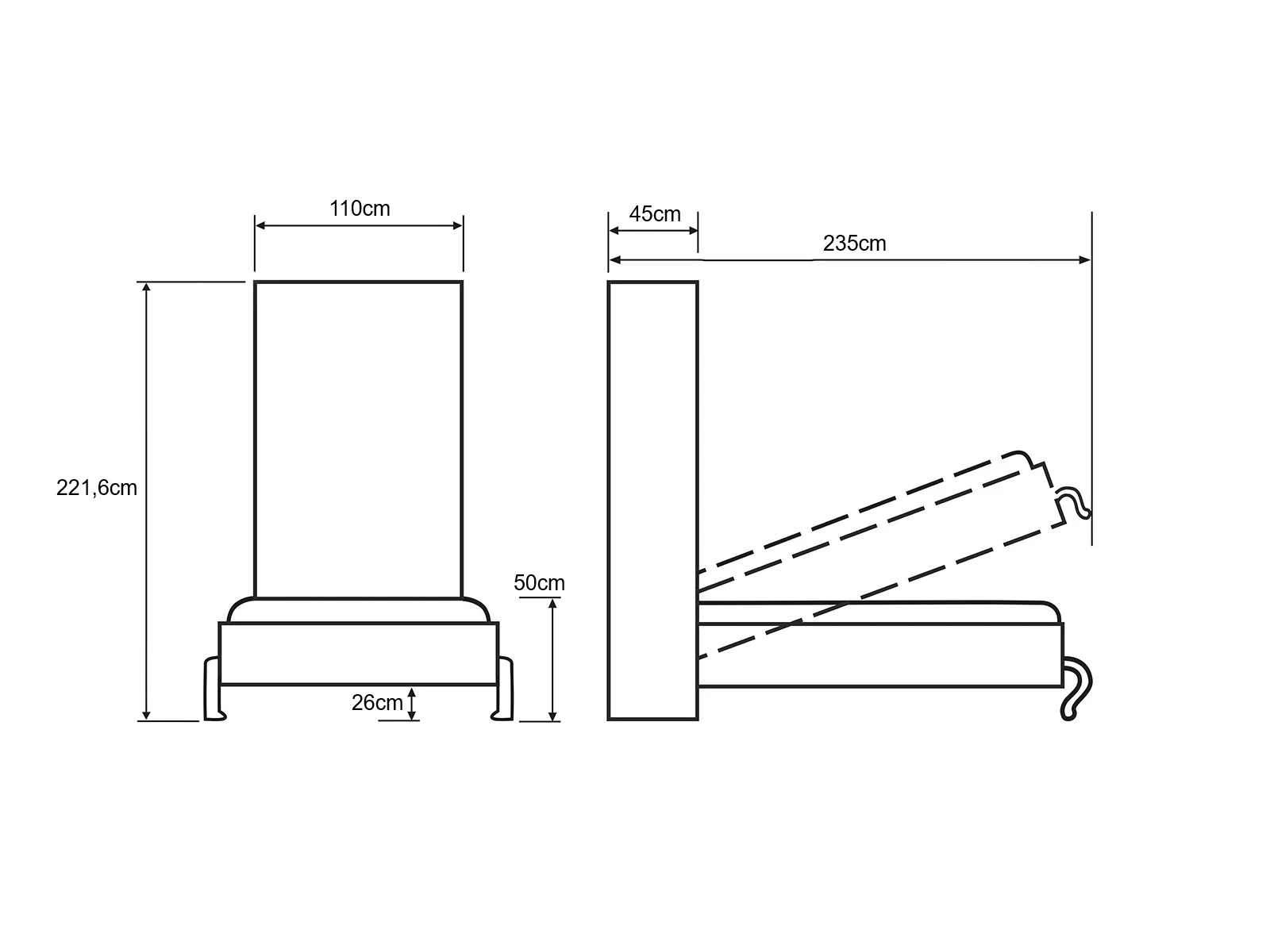 Letto a scomparsa 90x200 verticale (profondità standard 45 cm) Bianco / Bianco lucido picture 11