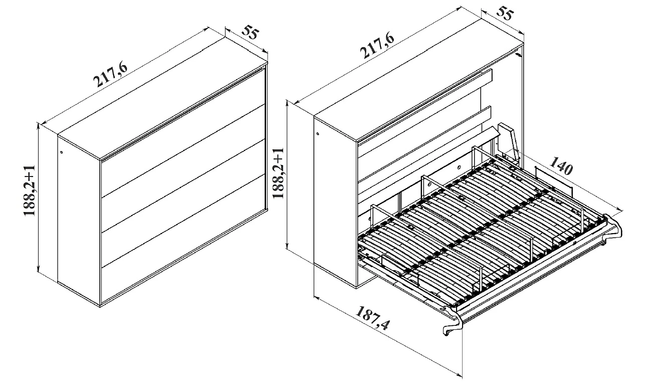 Armadio letto 160x200 Orizzontale (M2 55cm profondità) Quercia Kaiser picture 16