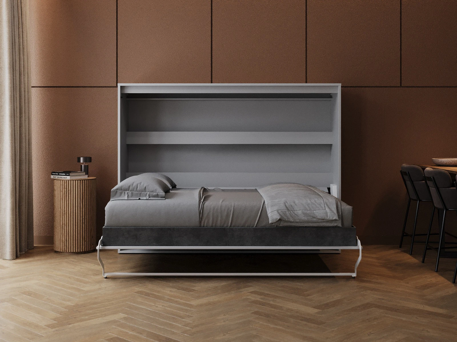 Armadio letto 160x200 Orizzontale (M2 55cm profondità) Grigio perla picture 5