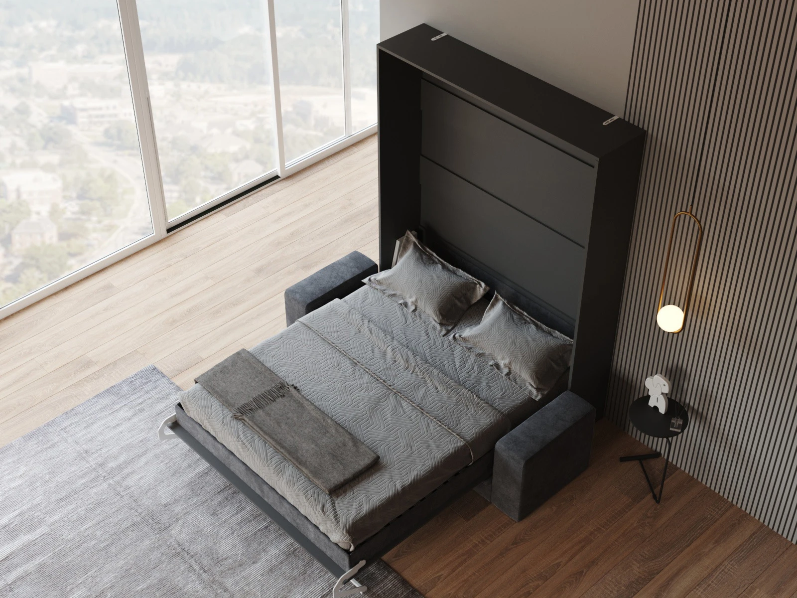 Letto a Scomparsa con Divano Antracite M1 160x200 Verticale Antracite picture 7