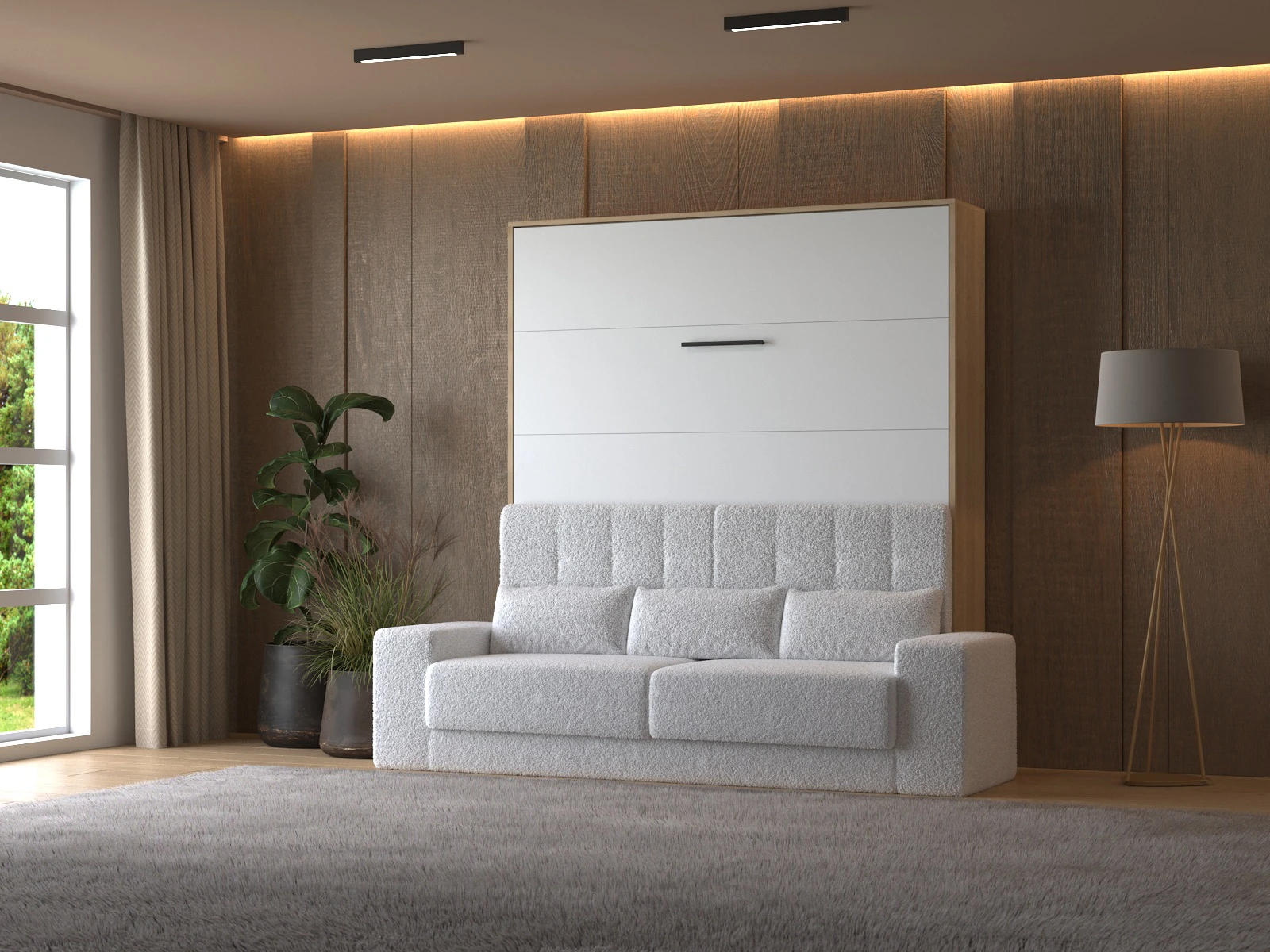 1 Letto a Scomparsa con Divano Bianco (M1) 180x200 Verticale Rovere Kaiser / Bianco